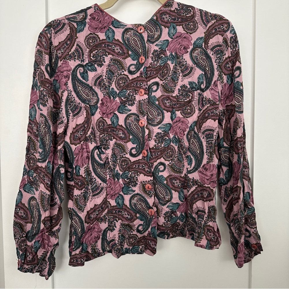 Lavender and teal lightweight paisley blouse